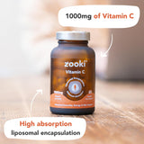 Zooki 1000mg Liposomal Vitamin C Capsules 4X Absorption Immunity Energy Skin Support Vegan