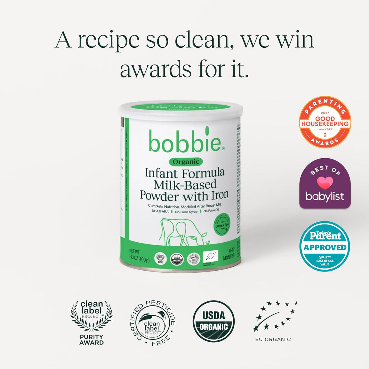 Bobbie Organic Infant Formula, Milk Based Powder with Iron, DHA