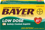 Bayer Aspirin Low Dose 81mg, Enteric Coated Tablets, 200 Tablets