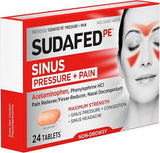 Sudafed PE Sinus Pressure + Pain Relief Tablets, Maximum Strength, Non-Drowsy, Acetaminophen, Pain Reliever, Fever Reducer, Phenylephrine HCl, Decongestant, Sinus Congestion Relief; 24 ct; Pack of 1