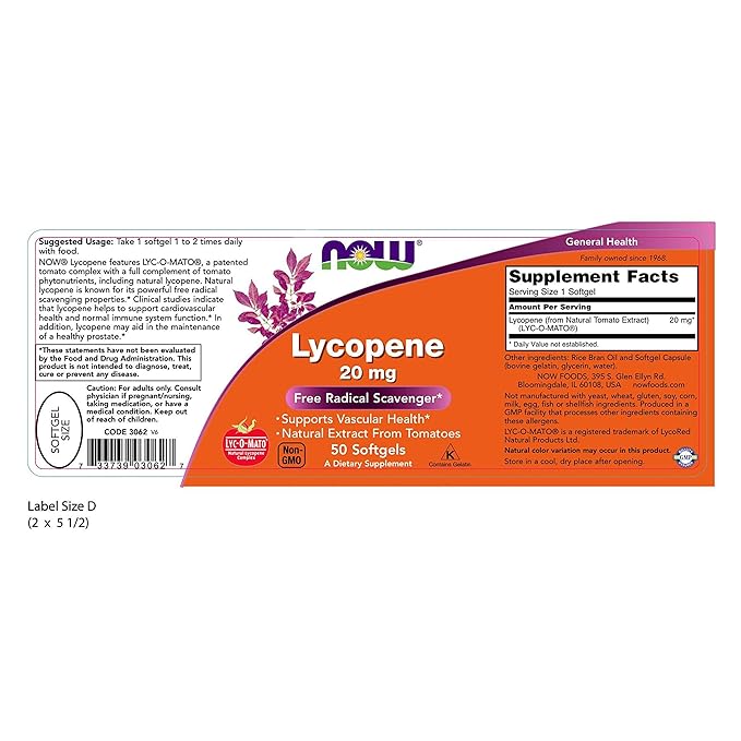 NOW Foods Lycopene, 50 Softgels / 20mg CareSoul