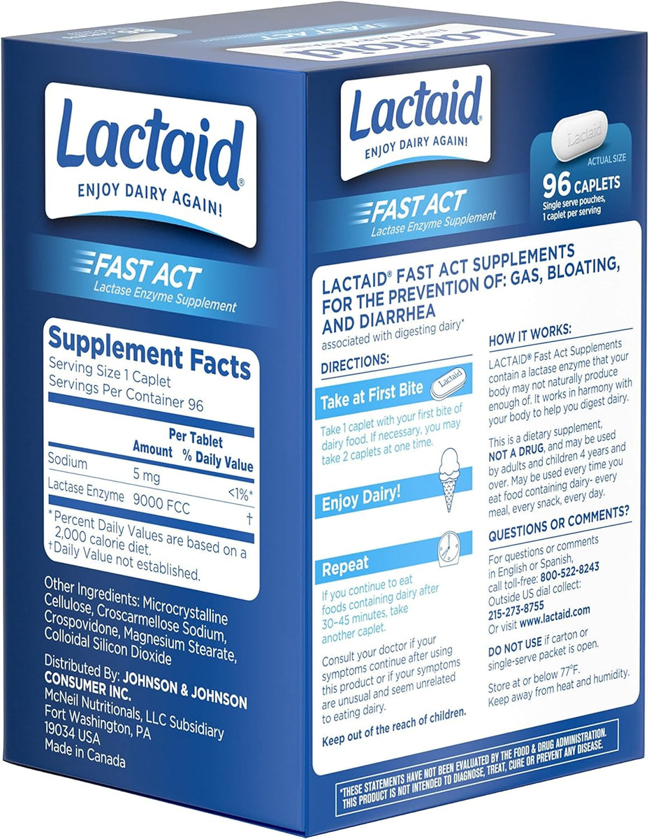 Lactaid Fast Act Lactose Intolerance Relief Caplets with Lactase Enzym ...
