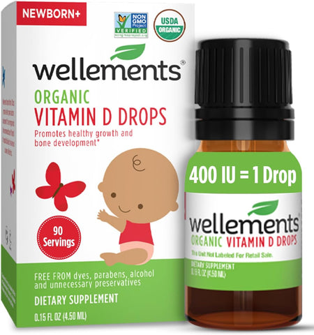 Wellements Organic Vitamin D3 Drops for Infants and Toddlers 400 IU Daily Dose