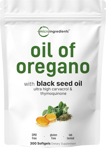 Micro Ingredients Oil of Oregano Softgels with Black Seed Oil and 4X Strength Carvacrol for Immune Support