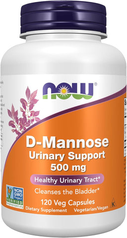 NOW Foods D-Mannose 500 mg Urinary Tract Support Supplement, Non-GMO, Vegan Capsules, 120 Count