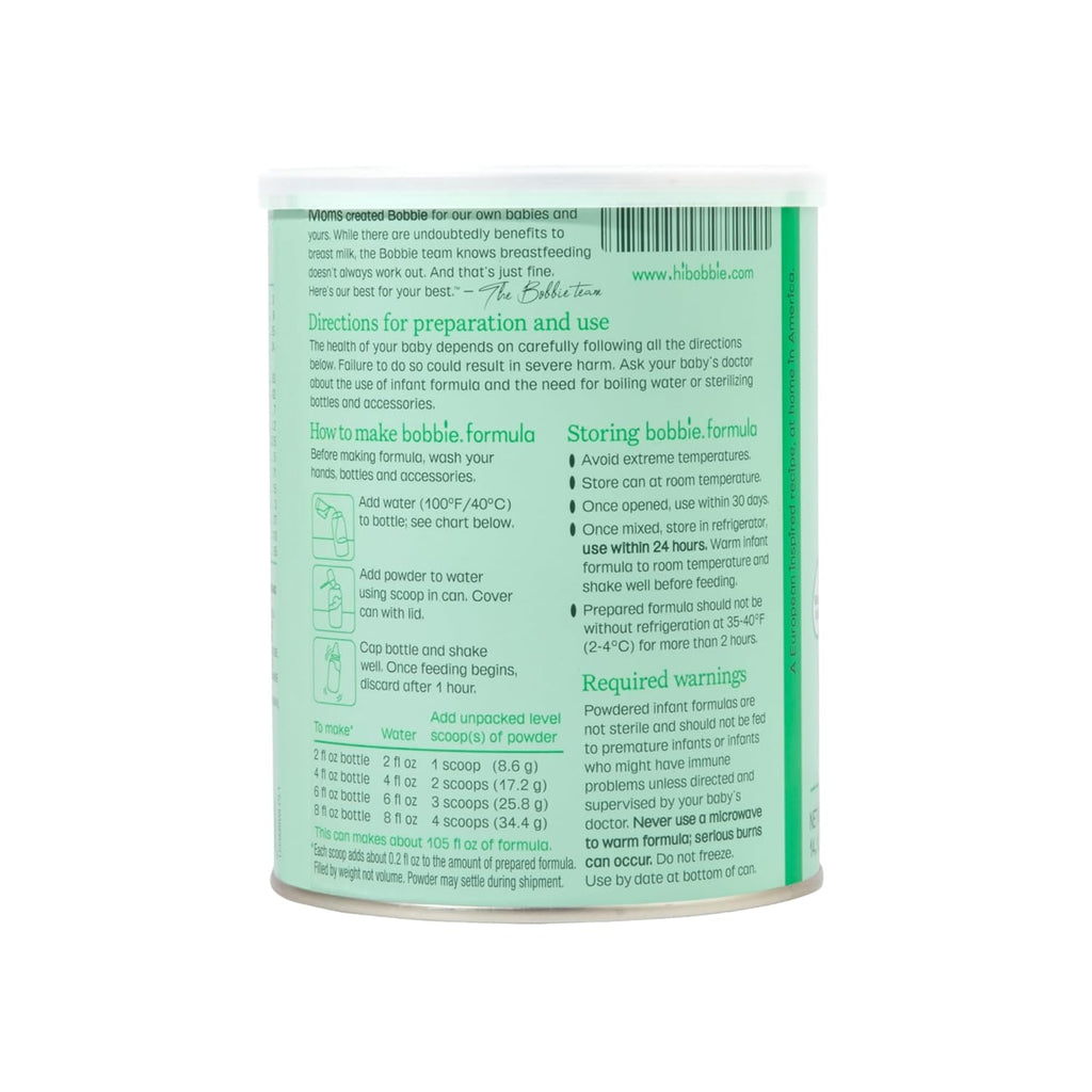 Bobbie Whole Milk, Grass Fed Infant Formula with Iron, Plant Based