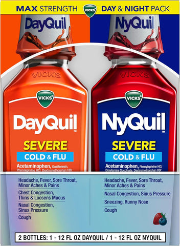 Vicks DayQuil & NyQuil SEVERE Cold Flu Relief Dual Pack 2 x 12 Fl Oz Bottles