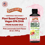 Barlean's Pink Lemonade Vegan Omega 3 Liquid Algae Oil Supplement with 630mg EPA & DHA, Non-GMO, Gluten-Free, 16 oz