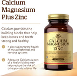 Solgar Calcium Magnesium Zinc Tablets for Bone Health Support and Muscle Function