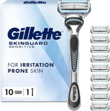 Gillette SkinGuard Sensitive Razor for Men, 1 Handle with 10 Blade Refills