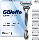 Gillette SkinGuard Sensitive Razor for Men, 1 Handle with 10 Blade Refills