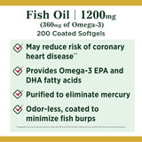Nature's Bounty Odor-Less Fish Oil 1200mg with 350mg Omega-3, 200 Coated Softgels Value Pack