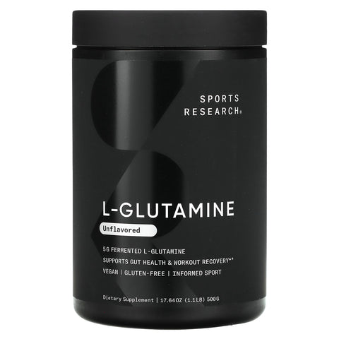 Sports Research L-Glutamine Unflavored Powder for Gut Health and Workout Recovery 1.1 lbs