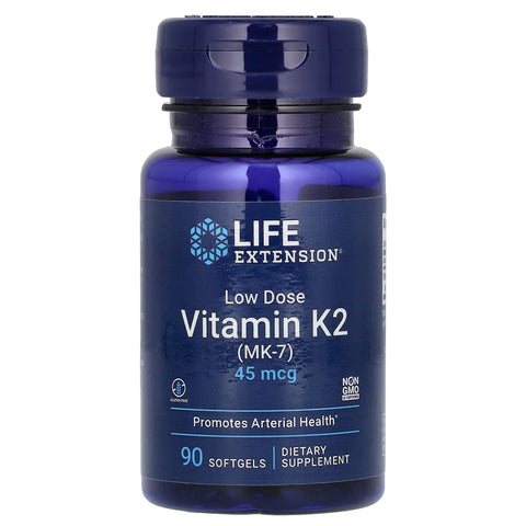 Life Extension Low Dose Vitamin K2 MK-7 45 mcg Softgels 90 Count Supports Cardiovascular Health