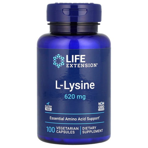 Life Extension L-Lysine 620 mg 100 Vegetarian Capsules Essential Amino Acid Supplement