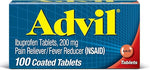 Advil Pain Reliever and Fever Reducer, Pain Relief Medicine with Ibuprofen 200mg for Headache, Backache, Menstrual Pain and Joint Pain Relief - 100 Coated Tablets