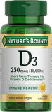 Nature's Bounty Vitamin D for Immune Support and Promotes Healthy Bones, 10000IU, Softgels, Multi-Color, 10,000 IU, 72 Count (Pack of 1)