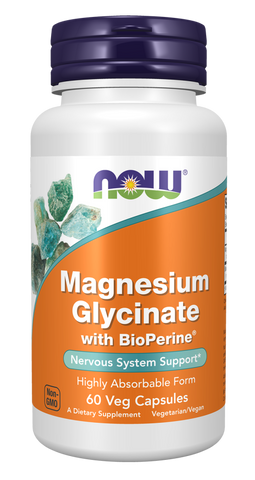 NOW Foods Magnesium Glycinate with BioPerine® 60 Veg Capsules