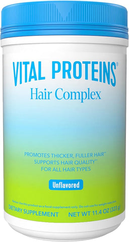 Vital Proteins Collagen Peptides + Biotin 10000mcg Hair Complex, Hair Growth Supplement - Clinically Studied Lustriva to Promote Thicker Fuller Hair, 20g Unflavored Collagen for Women 11.4oz Powder