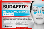 Sudafed PE Head Congestion + Mucus Tablets for Sinus Pressure, Pain & Congestion, 24 ct