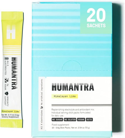 Humantra Himalayan Lime Hydration Packets | Zero Calorie, Zero Sugar Electrolyte Hydration Multiplier w/Essential Minerals, Boost Immune & Metabolic Functions | Electrolytes Powder Immune Support