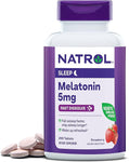 Natrol Sleep Melatonin 5mg Fast Dissolve Tablets, Nighttime Sleep Aid for Adults, 250Strawberry-Flavored Melatonin Tablets, 250 Day Supply