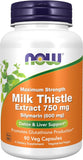 NOW Milk Thistle Extract 750 mg Silymarin (600 mg), Maximum Strength - 90 Veg Capsules