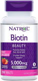 Natrol Biotin 5000 mcg, Strawberry Flavor, Fast Dissolve Tablets, Extra Strength, 250 Count