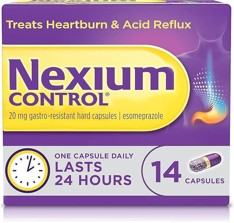 Nexium Control Heartburn & Indigestion Capsules for Acid Reflux Relief, Gastro-Resistant Esomeprazole capsules, 20mg, 14 Count