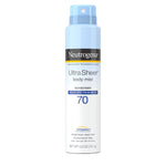 Neutrogena Ultra Sheer Body Mist Sunscreen Spray Broad Spectrum SPF 70, Lightweight, Non-Greasy & Water Resistant, Oil-Free & Non-Comedogenic UVA/UVB Sunscreen Mist, 5 oz