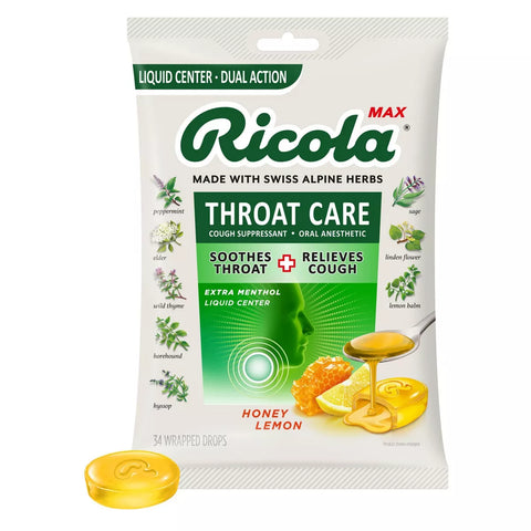 Ricola Max Throat Care Drops - Honey Lemon - 34ct