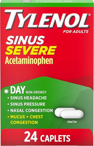 Tylenol Sinus Severe Daytime Caplets with Acetaminophen, Guaifenesin & Phenylephrine HCl, 24 ct