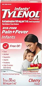 Infants' Tylenol Liquid Medicine with Acetaminophen, Pain Plus Fever Relief, Dye-Free Cherry, 1fl oz