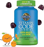 Garden of Life Kids Multivitamin Gummy with Iron+Probiotics for Immune Health & Digestion:Vitamins D, C, E, B, Zinc for Energy&Development,Vitamin Code,Non-GMO,Gluten-Free, Orange,30 Day Supply