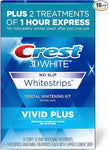 Crest 3DWhitestrips Vivid Plus 10 Treatments + 1 Hour Express 2 Treatments Teeth Whitening Kit, 8 Levels Whiter