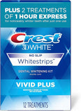 Crest 3DWhitestrips Vivid Plus 10 Treatments + 1 Hour Express 2 Treatments Teeth Whitening Kit, 8 Levels Whiter