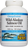 Natural Factors, Wild Alaskan Salmon Oil Provides Omega-3, EPA, DHA & Vitamin D, Supports Brain & Heart Health, 180 Count (Pack of 1)