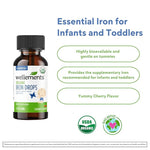 Wellements Organic Iron Drops, 1 Fl Oz, Liquid Iron Vitamin Supplement for Infants and Toddlers, Free from Dyes, Parabens, Preservatives