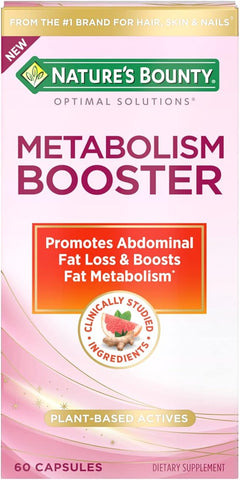 Nature's Bounty Optimal Solutions Metabolism Booster Supplement, Boosts Fat Metabolism, Promotes Abdominal Fat Loss, with Citrus Extracts and Black Ginger, 60 Capsules