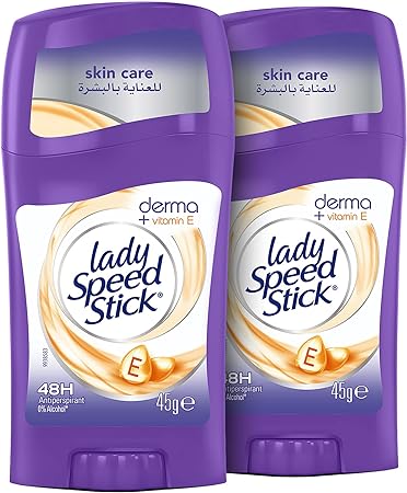 Lady Speed Stick Derma Sticks, Antiperspirant Deodorant, Natural Skin Restoration, Vitamin E, 2 x 45 gm
