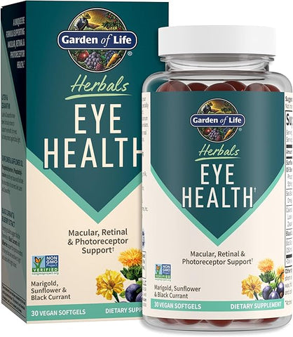 Garden of Life Herbals Eye Health Supplement with Sunflower & Safflower Oil, Lutein, Zeaxanthin & Black Currant for Dry Eyes & Healthy Vision Support – Non-GMO, Gluten-Free, Berry Flavor, 30 Servings