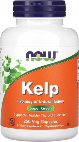 NOW Supplements, Kelp 325 mcg of Natural Iodine, Supports Healthy Thyroid Function*, Super Green, 250 Veg Capsules