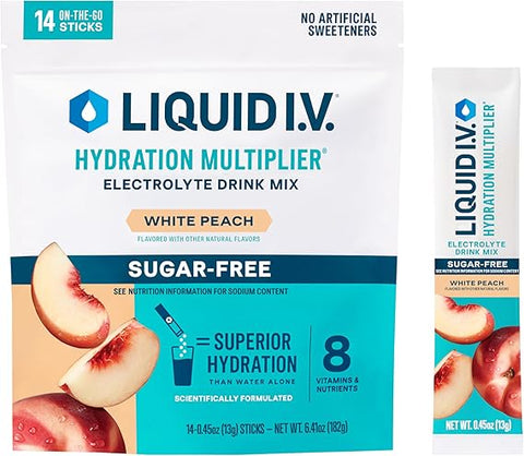 Liquid I.V.® Hydration Multiplier® Sugar-Free - White Peach - Hydration Powder Packets | Electrolyte Powder Drink Mix | Convenient Single-Serving Sticks | Non-GMO | 14 Servings (Pack of 1)