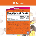 NOW Supplements, Vitamin B-6 (Pyridoxine HCl) 100 mg, Cardiovascular Health, 250 Veg Capsules