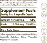 Solgar Biotin 10,000 mcg, 120 Vegetable Capsules - Energy, Metabolism, Promotes Healthy Skin, Nails & Hair - Super High Potency - Non-GMO, Vegan, Gluten, Dairy Free, Kosher - 120 Servings