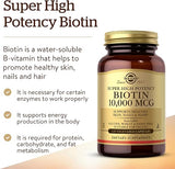 Solgar Biotin 10,000 mcg, 120 Vegetable Capsules - Energy, Metabolism, Promotes Healthy Skin, Nails & Hair - Super High Potency - Non-GMO, Vegan, Gluten, Dairy Free, Kosher - 120 Servings