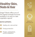 Solgar Biotin 10,000 mcg, 120 Vegetable Capsules - Energy, Metabolism, Promotes Healthy Skin, Nails & Hair - Super High Potency - Non-GMO, Vegan, Gluten, Dairy Free, Kosher - 120 Servings