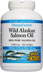 Natural Factors, Wild Alaskan Salmon Oil Provides Omega-3, EPA, DHA & Vitamin D, Supports Brain & Heart Health, 180 Count (Pack of 1)