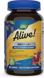 Nature's Way Alive! Men’s 50+ Daily Gummy Multivitamins, Supports Healthy Brain, Eyes, Heart*, B-Vitamins, Gluten-Free, Vegetarian, Fruit Flavored, 60 Gummies (Packaging May Vary)