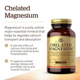 Solgar Chelated Magnesium, 100 Tablets - Patented, Highly Absorbable Form - Supports Nerve & Muscle Function - Promotes Healthy Bones - Non-GMO, Vegan, Gluten Free, Dairy Free, Kosher - 25 Servings